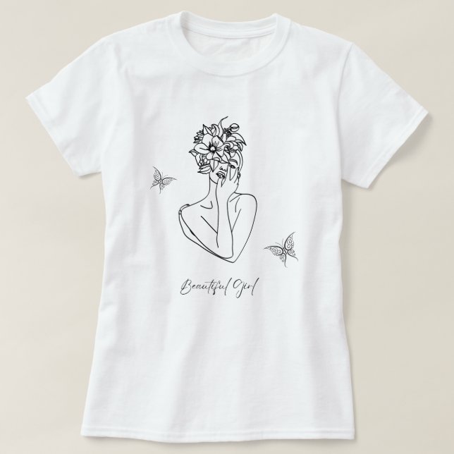 Camiseta Mujeres Flores Mariposa Face Retrato Hermoso (Diseño del anverso)