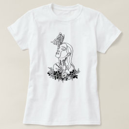 Camiseta Mujeres Flores Mariposa Oscura Face Retrato Arte