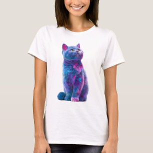 Camiseta Mujeres Gato Celeste Galaxia Nebulosa Acuarela