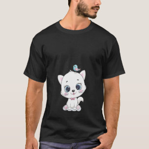 Camiseta Mujeres Gato Con Ojos Grandes Y Pájaros Qué Canta