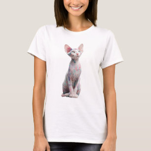 Camiseta Mujeres Gato Sphynx Acuarela Pastel Caprichoso