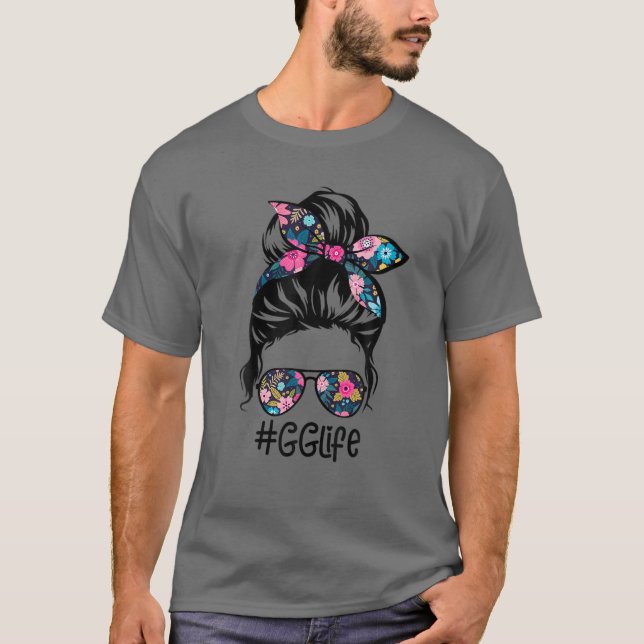 Camiseta Mujeres GG Life Messy Hair Bun Floral Mujeres Madr (Anverso)