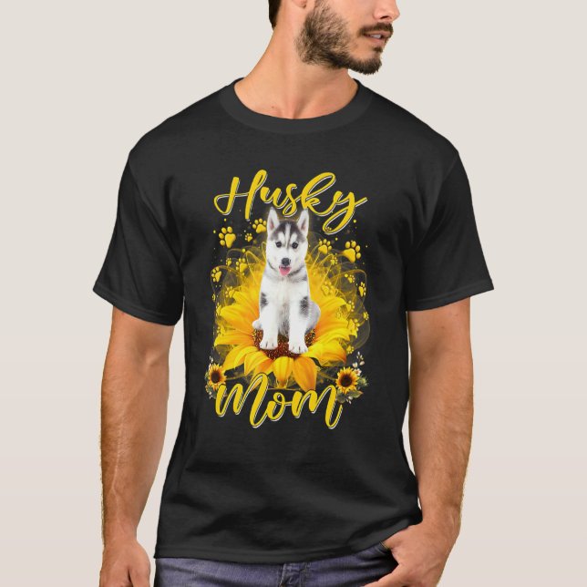 Camiseta Mujeres girasol Husky mamá perro día de la madre (Anverso)