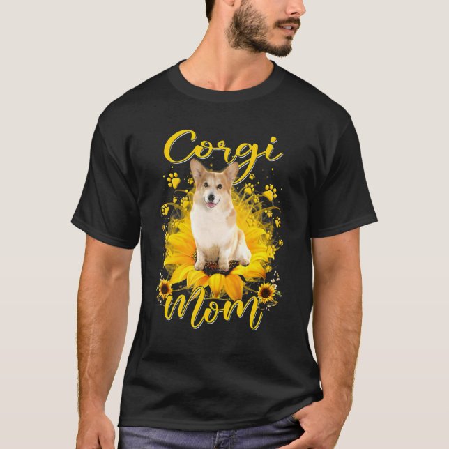 Camiseta Mujeres girasoles Corgi mamá perro día de la madre (Anverso)