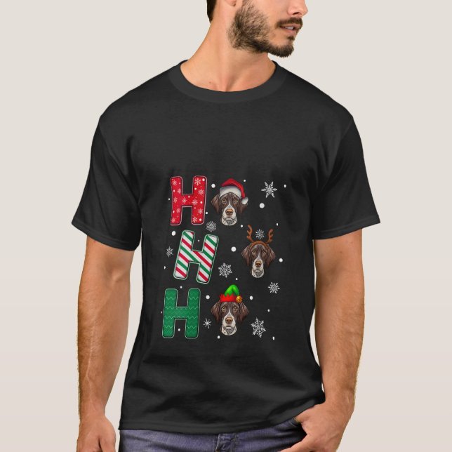 Camiseta Mujeres Ho Ho Ho Perro Pointer Alemán de Pelo Cort (Anverso)