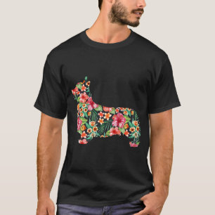 Camiseta Mujeres Hombres Flor Silueta Floral Perro Corgi Pr