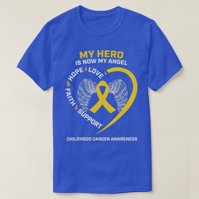 Camiseta Mujeres Hombres Mi Héroe Ahora Es Cáncer De Niñez  (Diseño del anverso)