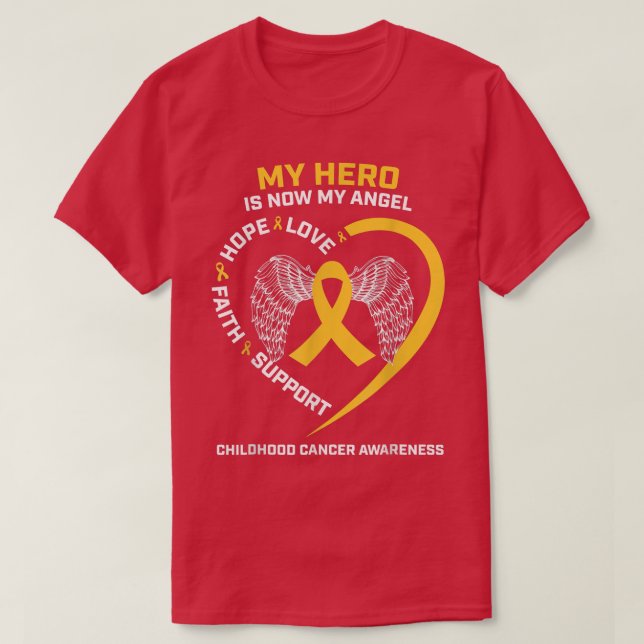 Camiseta Mujeres Hombres Mi Héroe Ahora Es Cáncer De Niñez  (Diseño del anverso)