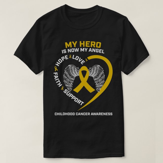 Camiseta Mujeres Hombres Mi Héroe Ahora Es Cáncer De Niñez  (Diseño del anverso)