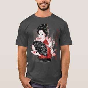 Camiseta Mujeres japonesas con fans del sensu cerezo en flo