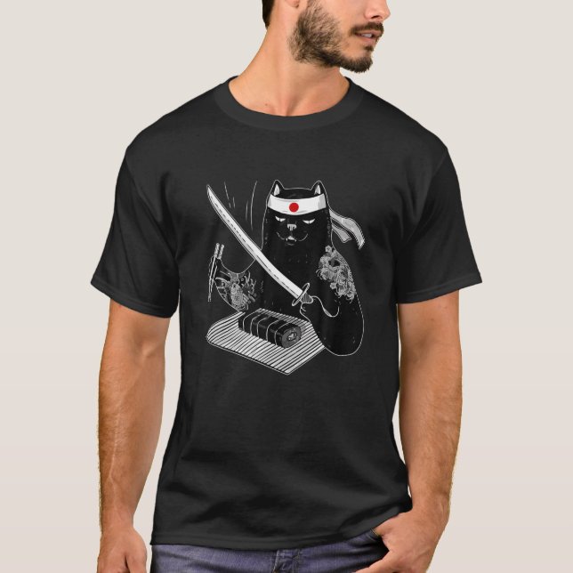 Camiseta Mujeres japonesas samurai Ninja Cat Kawaii Tattoo (Anverso)