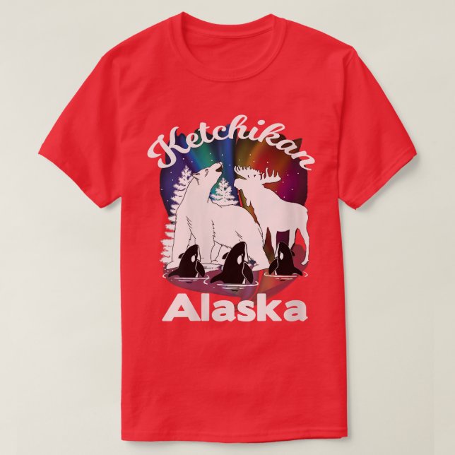 Camiseta Mujeres Ketchikan Alaska Aurora Borealis oso alce (Diseño del anverso)
