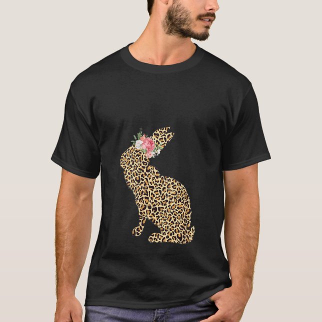 Camiseta Mujeres Leopardo Impresión Flores de conejito Chic (Anverso)