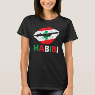 Camiseta Mujeres Líbano Habibi Decir Labios Bandera Líbano