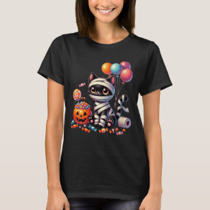 Camiseta Mujeres Lindo Halloween Gato Negro Calabaza Truco 