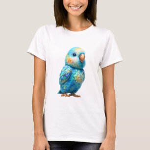 Camiseta Mujeres Loro Acuarela Turquesa Vibrante