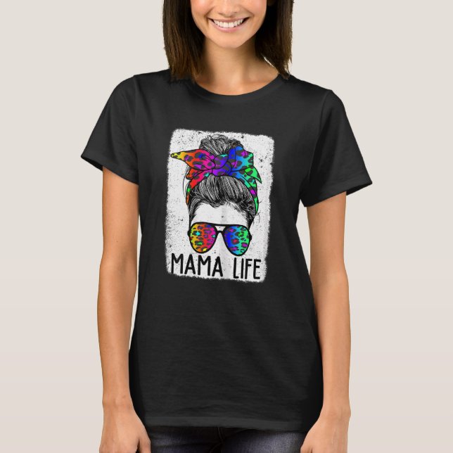 Camiseta Mujeres Mamá Vida Bleached Mom Life Leopart Messy  (Anverso)