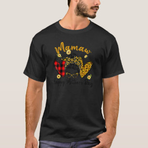 Camiseta Mujeres Mamaw Life Leopard Plaid Hearts Messy Bun 