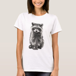 Camiseta Mujeres Mapaches Realistas Dibujadas a Mano con Ca