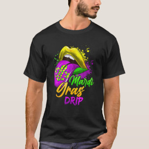 Camiseta Mujeres Mardi Gras Dripping Lips Funny Mardi Gras 
