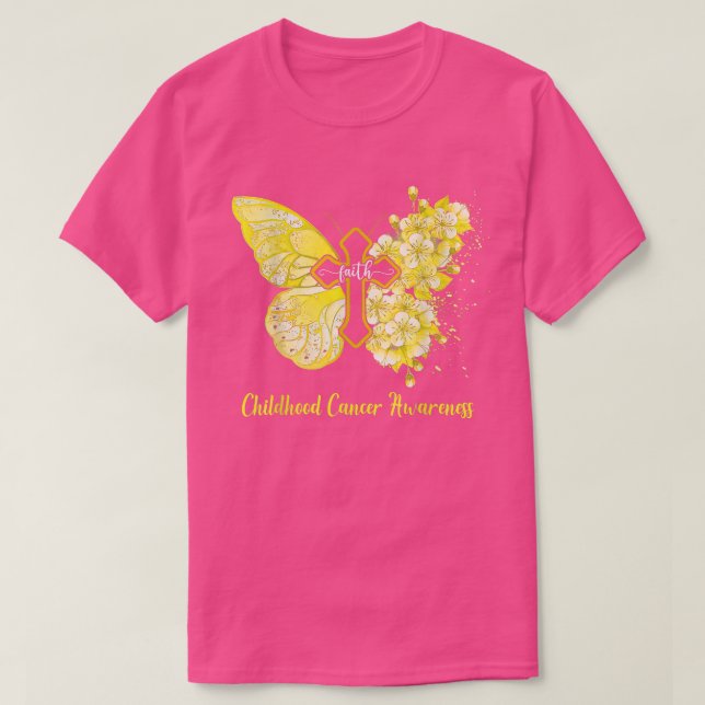 Camiseta Mujeres Mariposa Amarilla Fe Cáncer Infantil Awa (Diseño del anverso)