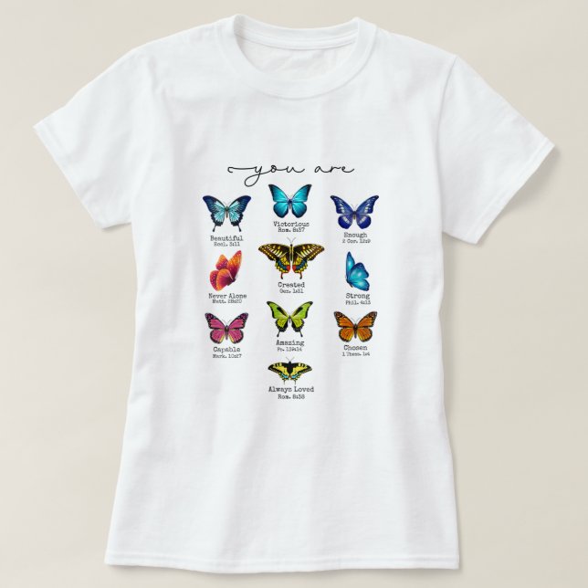 Camiseta Mujeres Mariposa Biblia Verse Eres Un Buen Pos (Diseño del anverso)