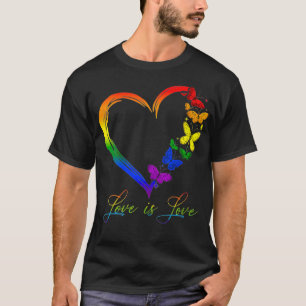 Camiseta Mujeres Mariposa Corazón Arcoiris Amor LGBT G