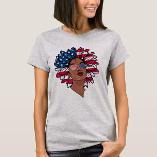 Camiseta Mujeres Melanin Sunflower Afro Americana 4 de juli