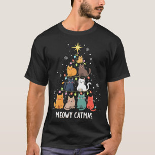 Camiseta Mujeres Meowy Catmas Cat Árbol de Navidad Niños Na