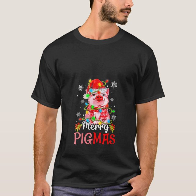 Camiseta Mujeres merry Pigmas Navidades de cerdo Santa Hat  (Anverso)