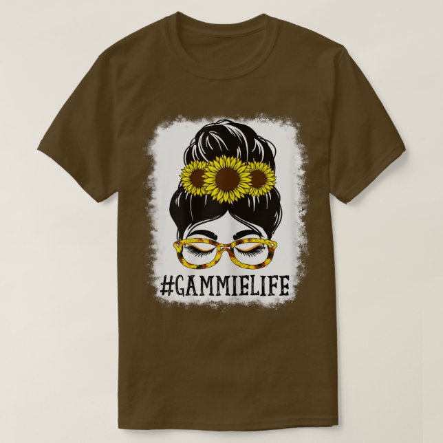 Camiseta Mujeres Messy Bun Gammie Vida Abuela Sunflowers Cu (Diseño del anverso)