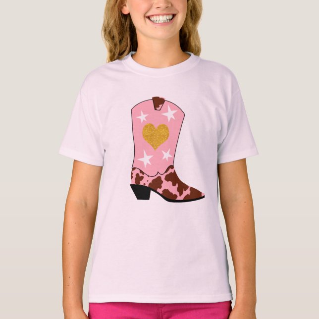 Camiseta Mujeres modernas niñas de vaca rosa Chica de arran (Anverso)