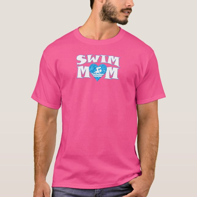 Camiseta Mujeres Nadan Mamá Corazón Forma Piscina Agua Nada (Anverso)
