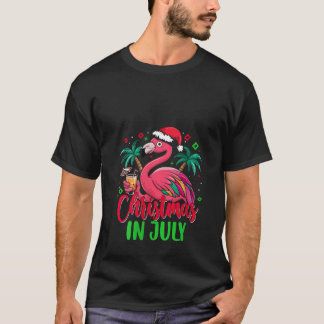Camiseta Mujeres Navidades En Julio Flamingo Santa Hat Trop