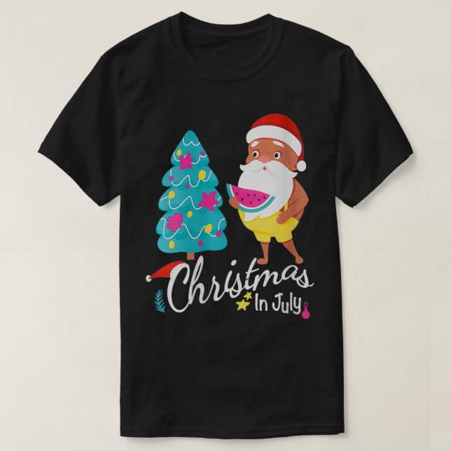 Camiseta Mujeres Navidades En Julio Tee Funny Santa Summer  (Diseño del anverso)