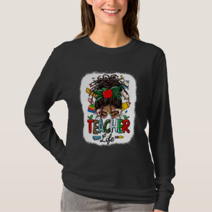 Camiseta Mujeres negras desordenadas Bun Loc Hair Teacher L