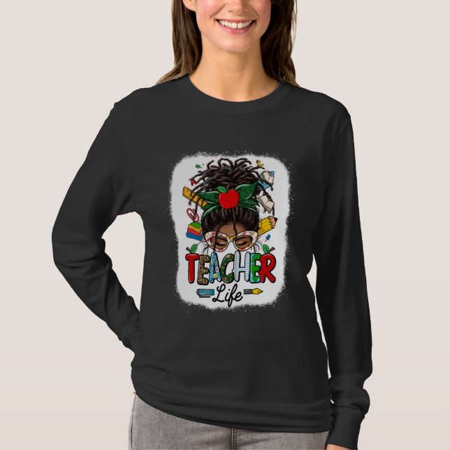 Camiseta Mujeres negras desordenadas Bun Loc Hair Teacher L (Anverso)