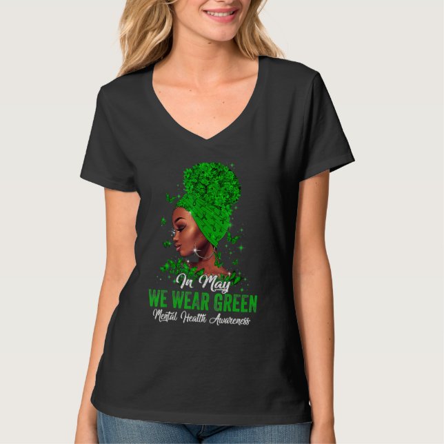 Camiseta Mujeres Negras En Mayo Usamos Awa De Salud Mental  (Anverso)