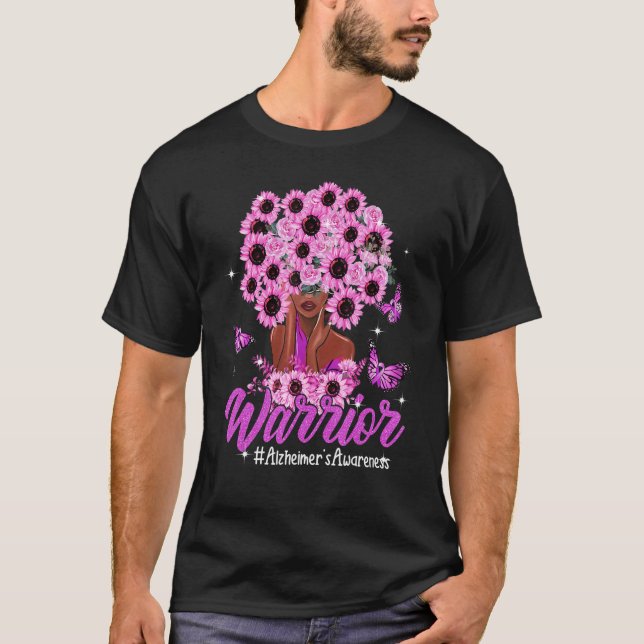Camiseta Mujeres negras guerreras girasol Hair Alzheimer's  (Anverso)