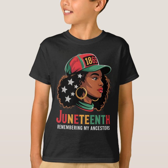 Camiseta Mujeres Negras Juneteenth Recordando a Mis Antepas (Anverso)