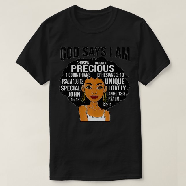 Camiseta Mujeres Negras Que Dios Dice Que Soy Elegida Para  (Diseño del anverso)