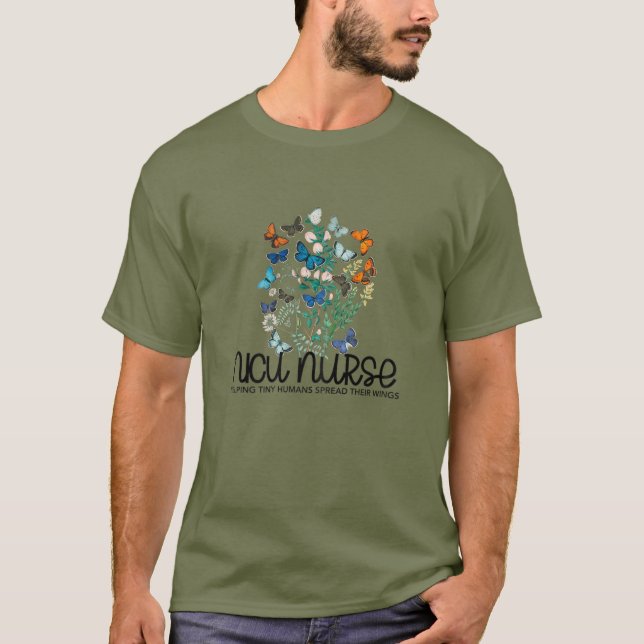 Camiseta Mujeres NICU Enfermeras Mariposas Pequeños Humanos (Anverso)