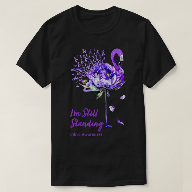 Camiseta Mujeres Nn Flamingo Cinta Púrpura Fibro Fibromyalg (Diseño del anverso)