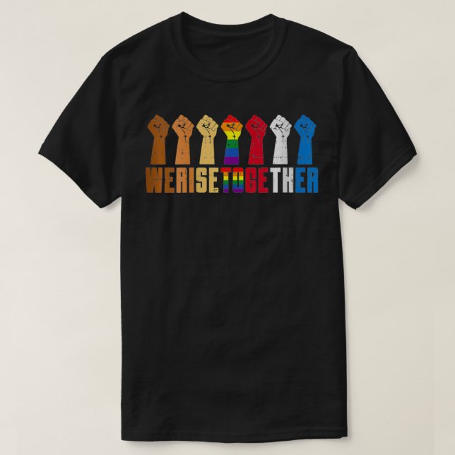 Camiseta Mujeres nos unimos al orgullo negro del puño arcoi (Diseño del anverso)