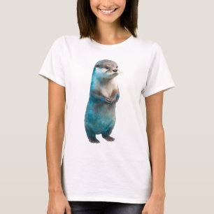 Camiseta Mujeres nutria de pie con salpicaduras de acuarela