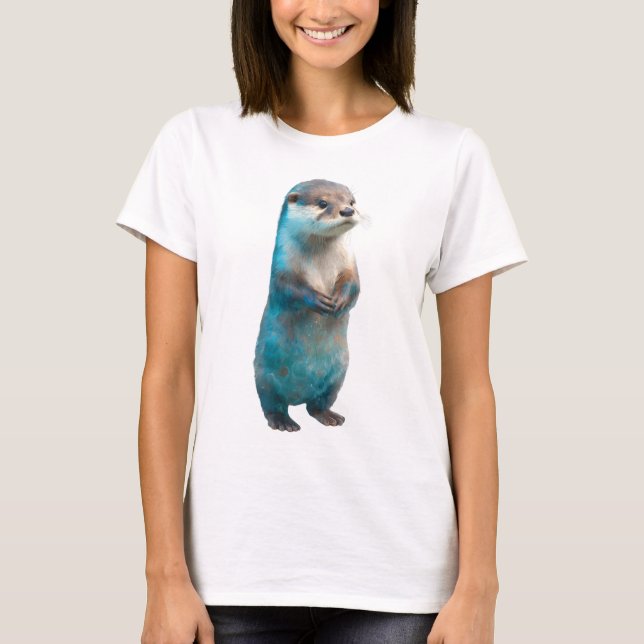 Camiseta Mujeres nutria de pie con salpicaduras de acuarela (Anverso)