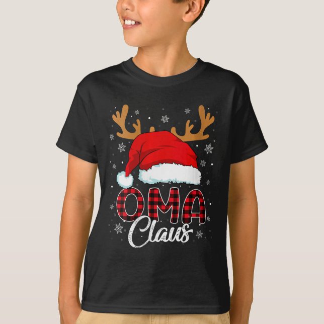 Camiseta Mujeres Oma Claus Santa Hat Reindeer Red Plaid Mat (Anverso)