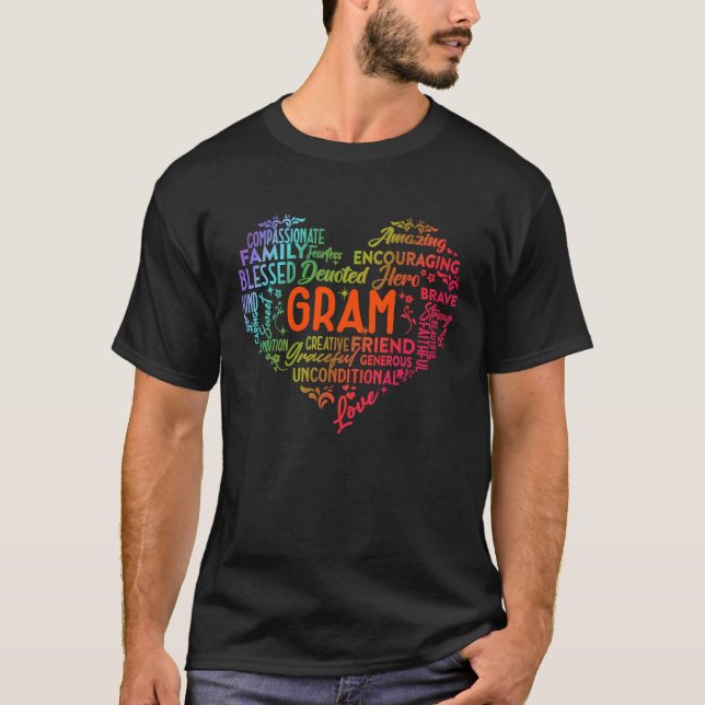 Camiseta Mujeres orgullosas LGBT Gram Rainbow Hearma Abuela (Anverso)