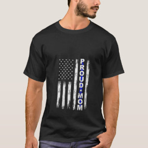 Camiseta Mujeres Orgullosas Madre Policial Delgada Línea Az