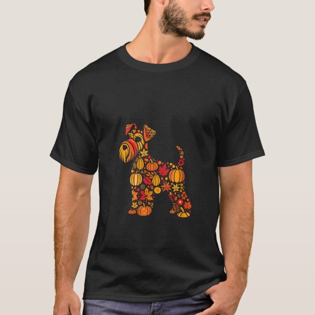 Camiseta Mujeres Otoño Calabaza Caída Schnauzer Miniatura T (Anverso)